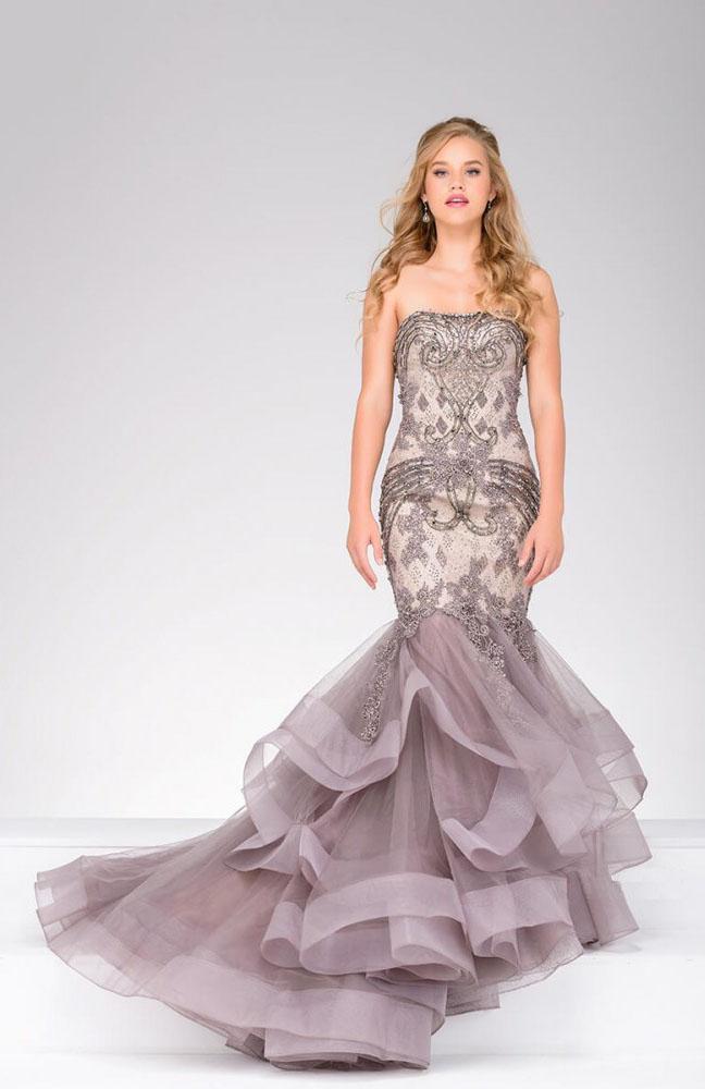 45760A Elegant Beaded Long Strapless Evening Gown