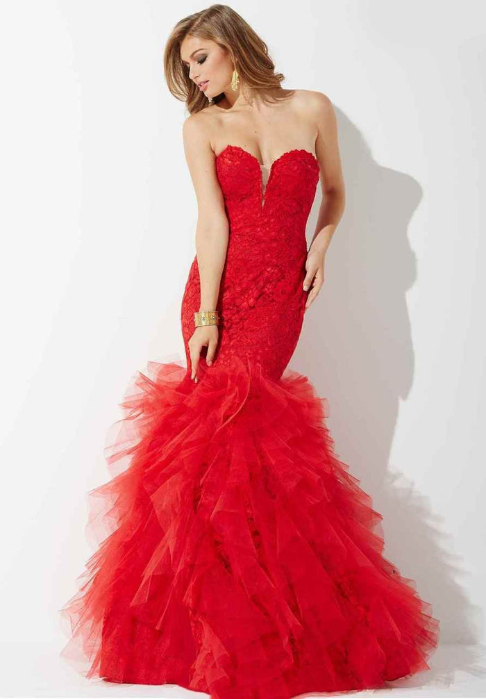 37478A Strapless Lace Ruffled Mermaid Gown