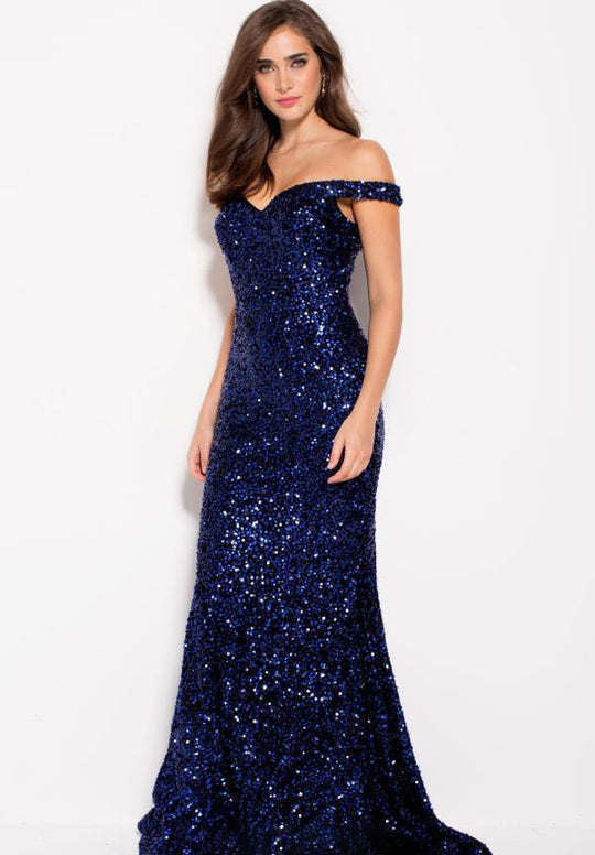 60003 Sequined Off Shoulder Evening Gown