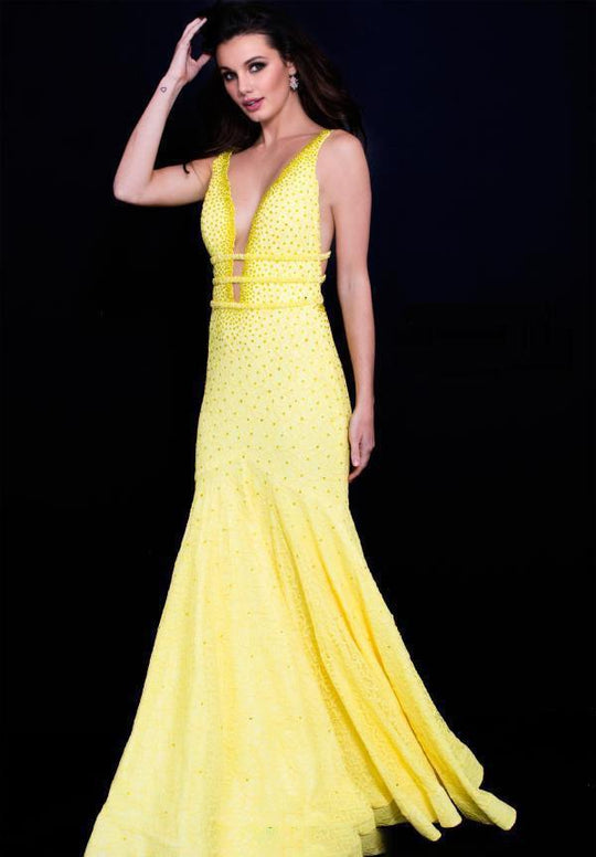 60191 Beaded Strappy Plunging Gown