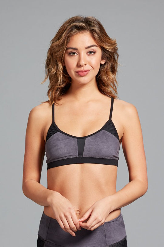 Julienne Suede Bralette- Smoke/Black