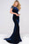 Jovani - Jvn41449 Cap Sleeve Fitted Velvet Prom Dress in Blue.