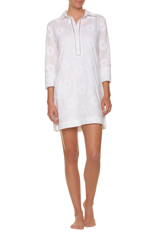 EMBROIDERED ESSENTIAL SHIRT DRESS-WHITE