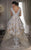MNM Couture -K3539 Textured Mesh Applique Gown with Faux Feathers In Gray