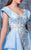MNM Couture - K3566 Floral Embroidered Wide V-neck Gown with Overskirt In Blue