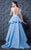 MNM Couture - K3566 Floral Embroidered Wide V-neck Gown with Overskirt In Blue