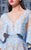 MNM Couture - K3571 Floral Embroidered Deep V-neck A-line Gown In Blue and Neutral