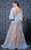 MNM Couture - K3571 Floral Embroidered Deep V-neck A-line Gown In Blue and Neutral