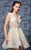 MNM Couture - K3574 Deep V-Neck Floral Appliqued Short Dress In Yellow