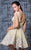 MNM Couture - K3574 Deep V-Neck Floral Appliqued Short Dress In Yellow