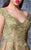 MNM Couture - K3582 Embroidered Wide V-neck Tiered A-line Dress In Green