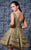 MNM Couture - K3582 Embroidered Wide V-neck Tiered A-line Dress In Green