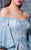 MNM Couture - K3588 Embroidered Off-Shoulder Bell Sleeve Sheath Dress In Blue