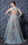 MNM Couture - K3596 Embroidered Illusion Dress with Overskirt In Neutral and Blue