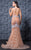 MNM Couture - K3601 Embroidered Illusion Fitted Trumpet Dress In Neutral and Blue