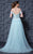 MNM Couture - K3609 Bedazzled Deep Off-Shoulder Dress in Blue and Green