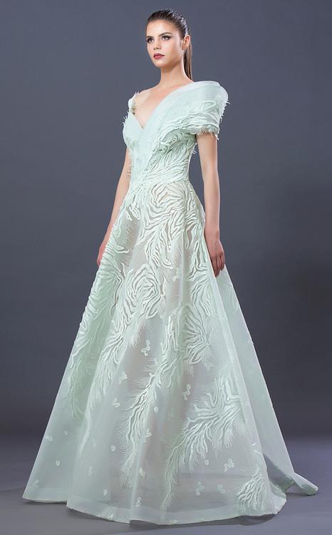 MNM COUTURE - K3636 Embroidered Asymmetric A-line Dress In Lime