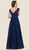 Rina Di Montella - RD2603 Beaded Lace Cap Sleeve A-line Gown in Blue