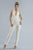 Janique - Sleeveless Beaded Halter Neck Peplum Accented Pantsuit K6548 In White