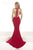 Janique K6557 - Alluring Halter Mermaid Dress with Lace Appliques In Red