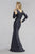 Janique K6576 Sequined Long Sleeve V-neck Long Mermaid Gown In Blue