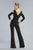 Janique - Sleek Pearl Embellished Long Sleeved Pantsuit K6583 In Black