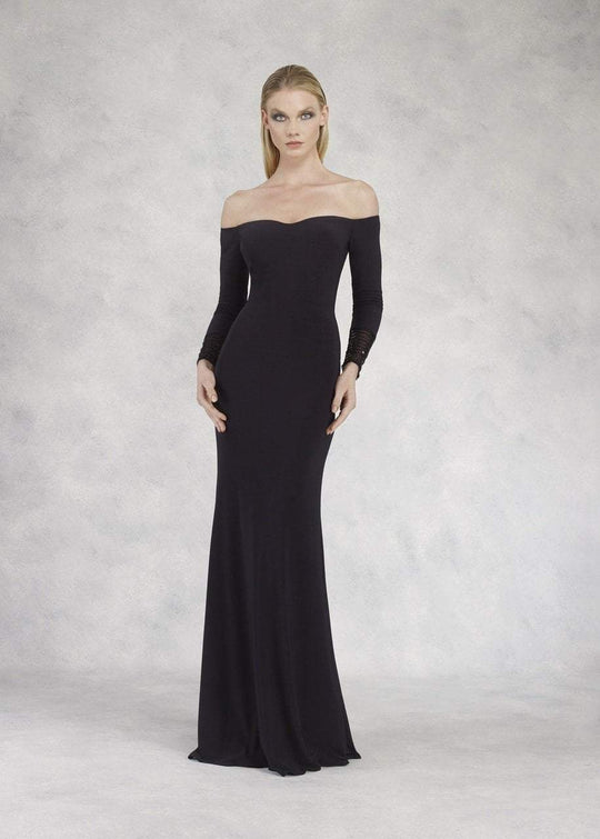 Janique - K6601 Long Sleeve Off Shoulder Sheath Dress In Black