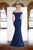 Janique - K6876 Off Shoulder Ruffled High Slit Gown in Blue