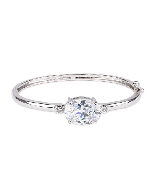 CZ By Kenneth Jay Lane - Hinged Bangle With Oval CZ In Silver