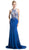 Cinderella Divine - Sleeveless Beaded Halter Neck Sheath Dress in Blue
