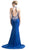 Cinderella Divine - Sleeveless Beaded Halter Neck Sheath Dress in Blue