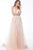 Jovani - 62929 Floral Embroidered Deep V-neck A-line Dress In Pink