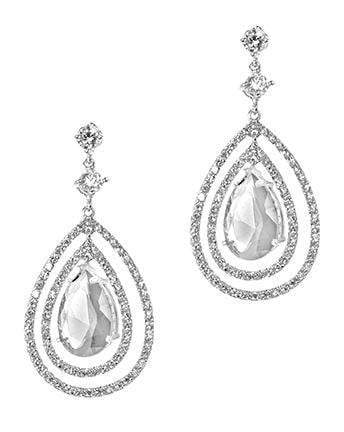 CZ by Kenneth Jay Lane - Double Halo Pear Pierced Earring in Silver
