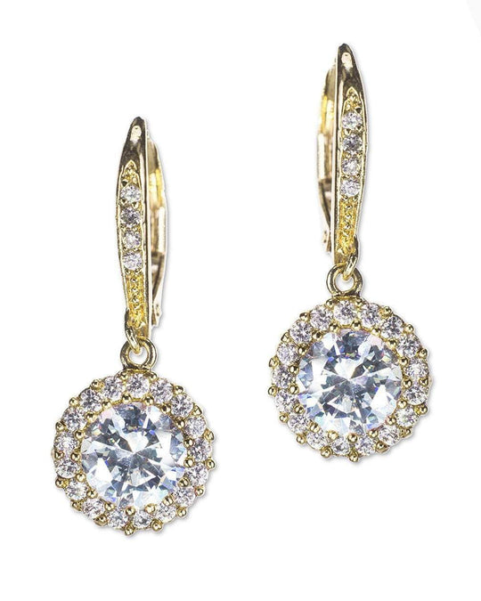 CZ by Kenneth Jay Lane - Classic Gold Plated Pavé Round Drop Pierced Earring