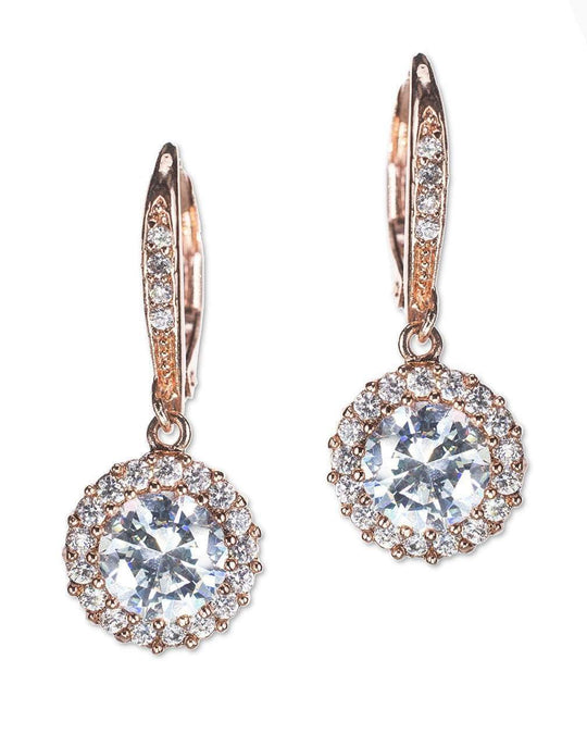 CZ by Kenneth Jay Lane - Classic Rose Gold Plated Round Drop Pierced Earring