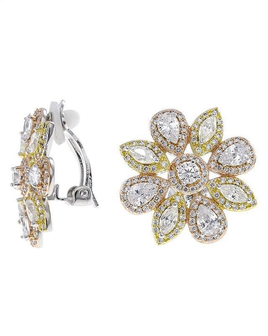 CZ by Kenneth Jay Lane - Multi CZ Flower Clip On in Silver