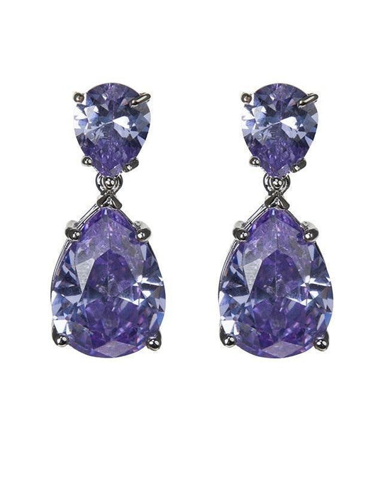CZ By Kenneth Jay Lane - Lavender CZ Pear Double Drop Earrings In Purple