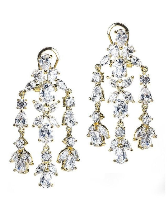 CZ by Kenneth Jay Lane - Floral Fringe Earrings in Gold
