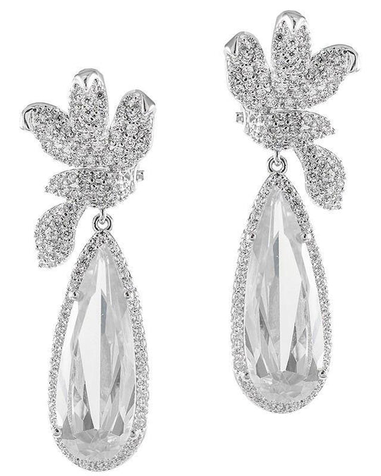 CZ by Kenneth Jay Lane - Elongated Pear Clip Earrings in Silver