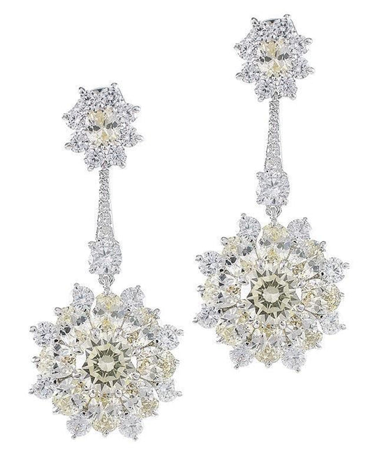 CZ by Kenneth Jay Lane - Canary Floral Design Earrings in Silver