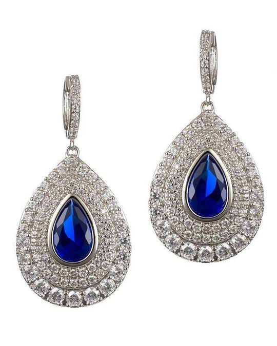 CZ By Kenneth Jay Lane - Sapphire CZ Teardrop W/Pave Pear Trim In Silver