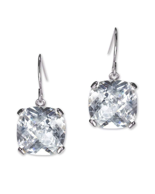 CZ by Kenneth Jay Lane - Cross Cut Cushion Drop Pierced Earring in Silver