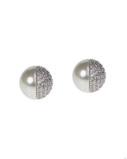 CZ by Kenneth Jay Lane - CZ and Pearl Split Stud