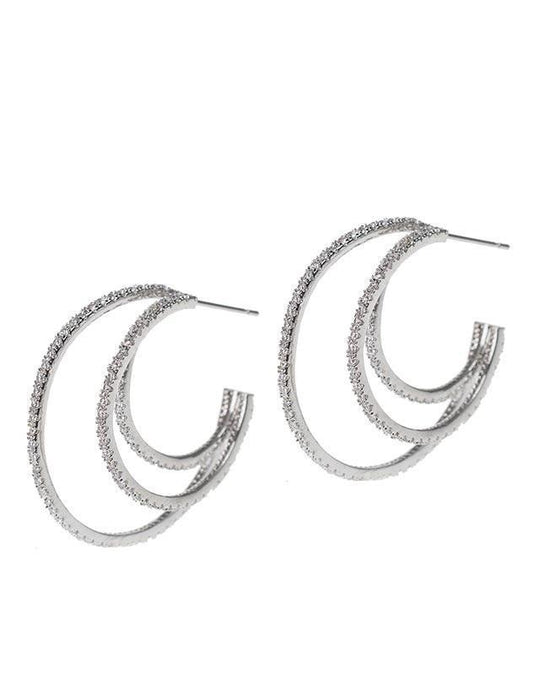 CZ By Kenneth Jay Lane - Triple Hoop CZ Earrings In Silver
