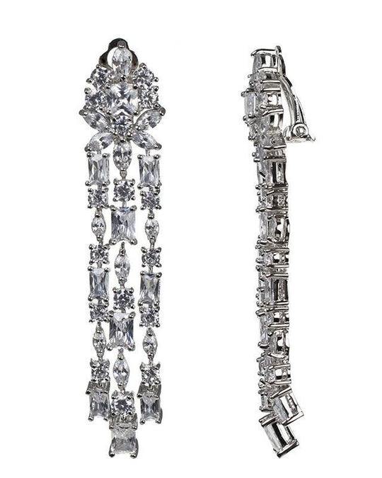 CZ By Kenneth Jay Lane - Multi Shape Fringe Earrings in Silver