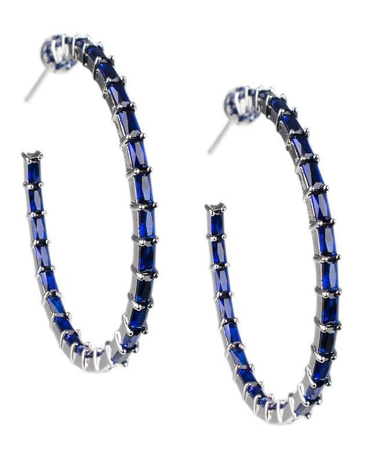 CZ By Kenneth Jay Lane - Blue Baguette Inside Out Hoop Earrings in Blue