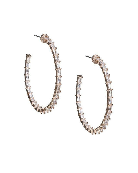 CZ By Kenneth Jay Lane - Baguette Inside Out Hoop Earrings Rose Gold in Gold