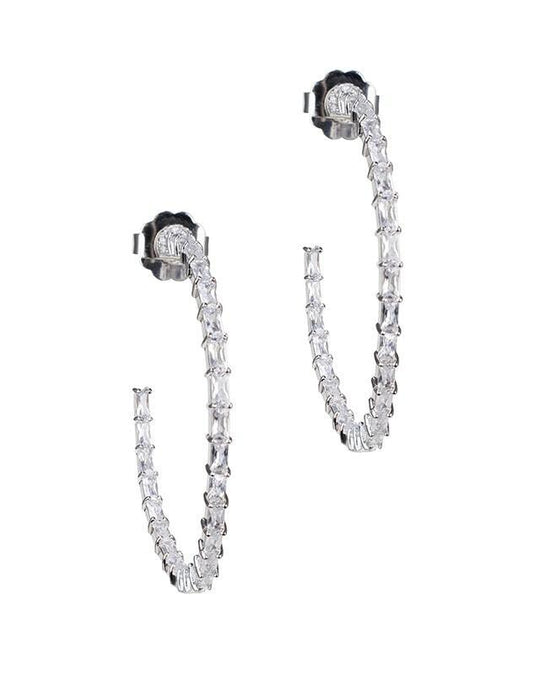 CZ By Kenneth Jay Lane - Baguette Inside Out Hoop Earrings in Silver