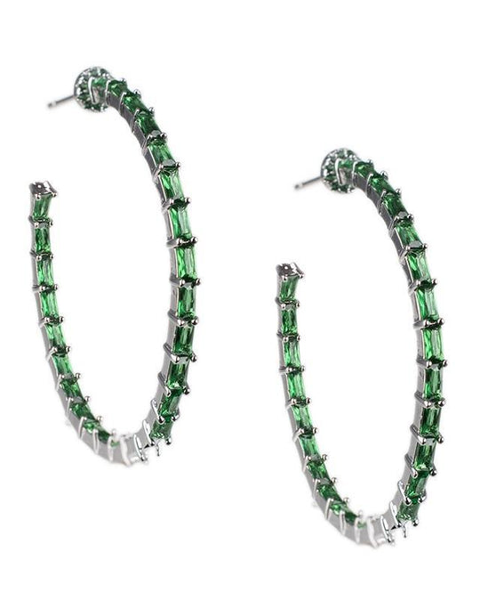 CZ By Kenneth Jay Lane - Emerald Baguette Inside Out Hoop Earrings in Green