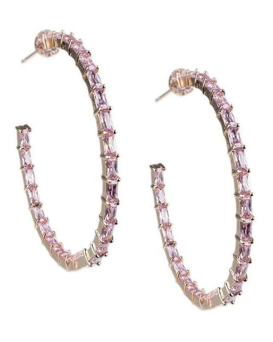 CZ By Kenneth Jay Lane - Pink Baguette Inside Out Hoop Earrings in Pink